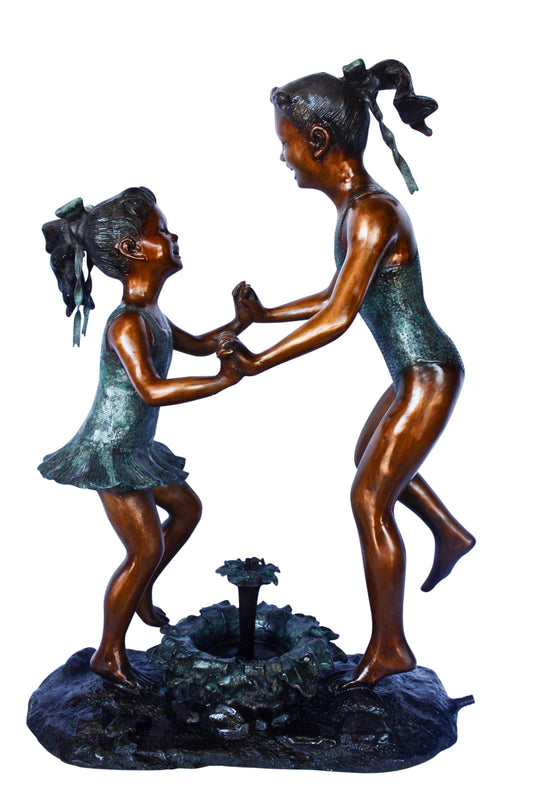 Young dancing girls circling fountain bronze statue -  Size: 14" x 29" x 38"H.