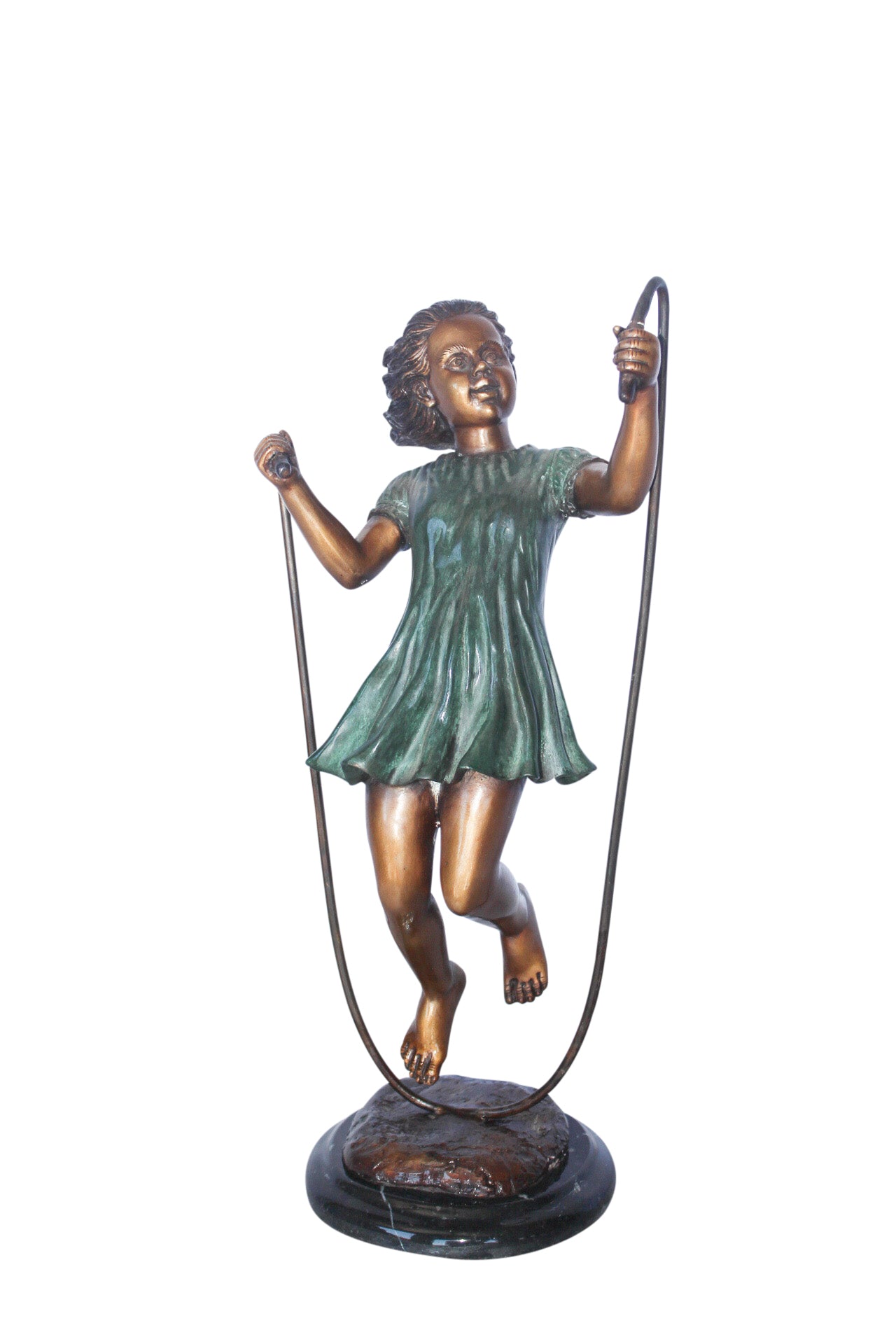 Young girl jump roping bronze statue - Size: 5"L x 7"W x 15"H.