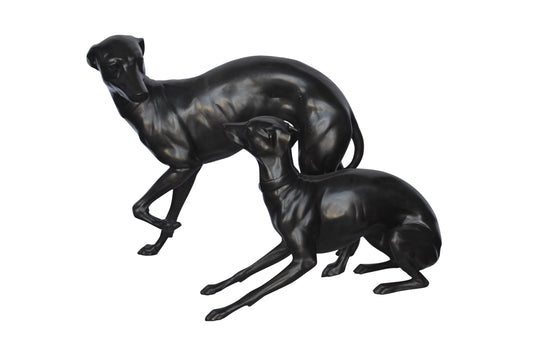 A pair of  Whippet Dogs Bronze Statue -  Size: 32"L x 17"W x 23"H.