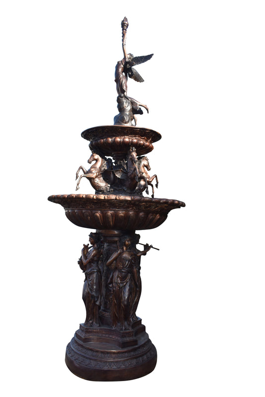 Eleven feet tall Bronze, Tiered Outdoor Fountain - Size: 51"L x 51"W x 138"H.