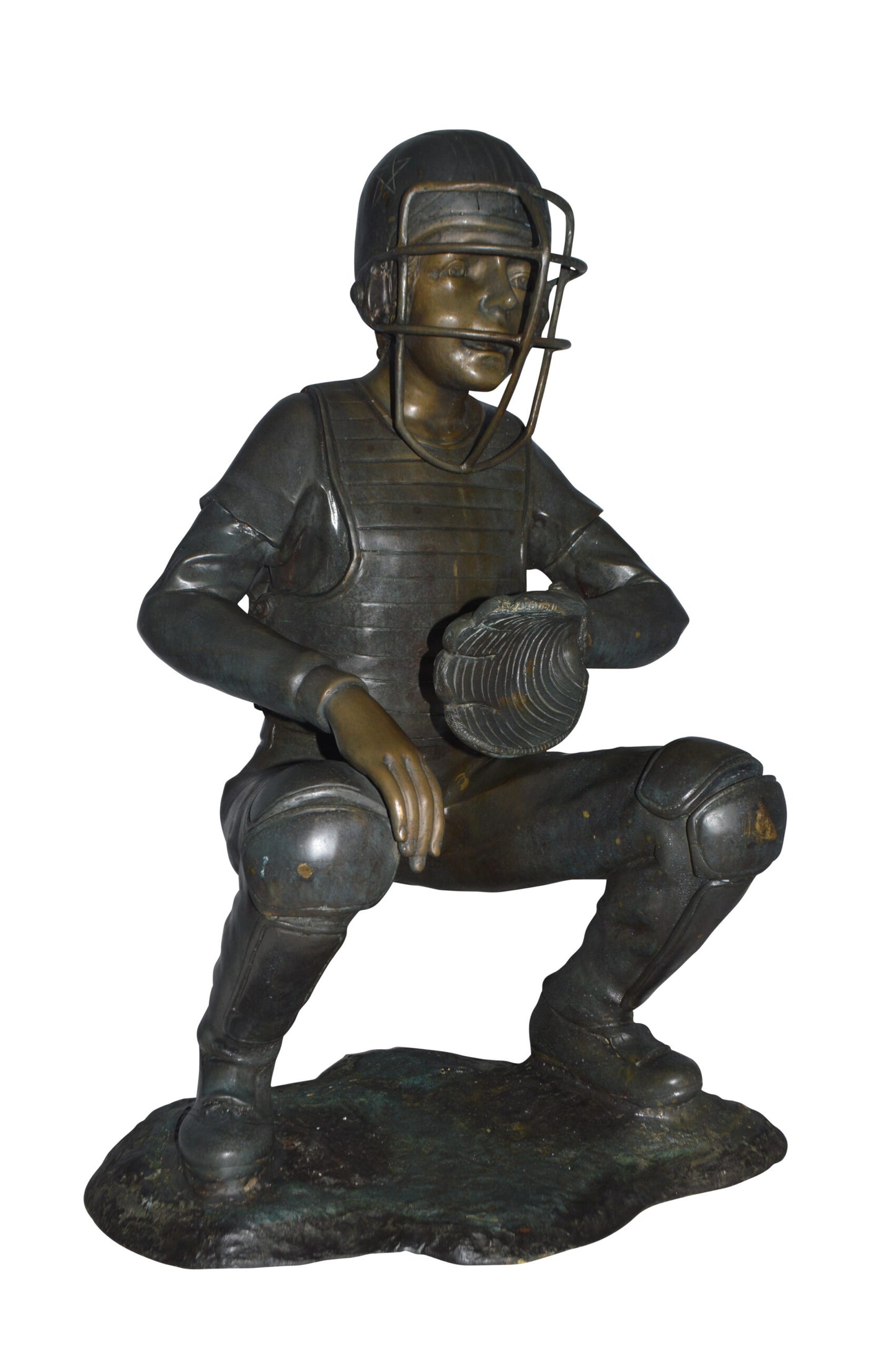 Baseball Catcher Bronze Statue -  Size: 24"L x 16"W x 36"H.