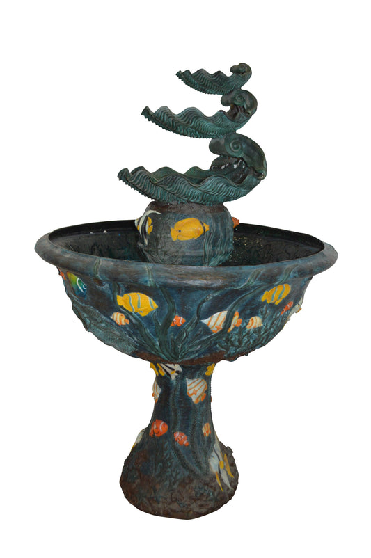 Bawl Bronze Fountain with three steps shells -  Size: 43"L x 43"W x 63"H.