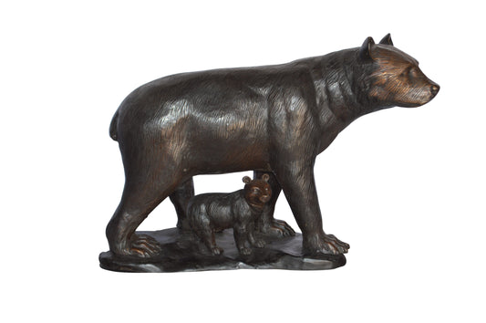 Bear Standing with cub Bronze Statue -  Size: 26"L x 10"W x 17"H.