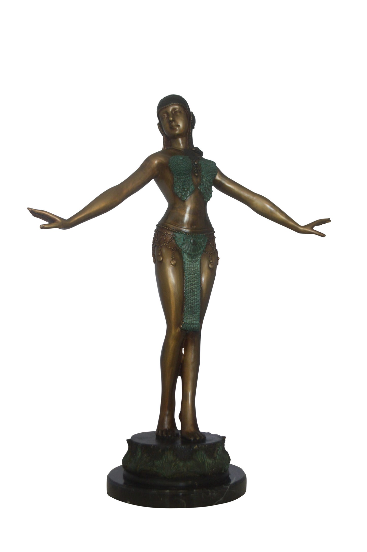 Belly Dancer Performing Bronze Statue -  Size: 32"L x 8"W x 41"H.