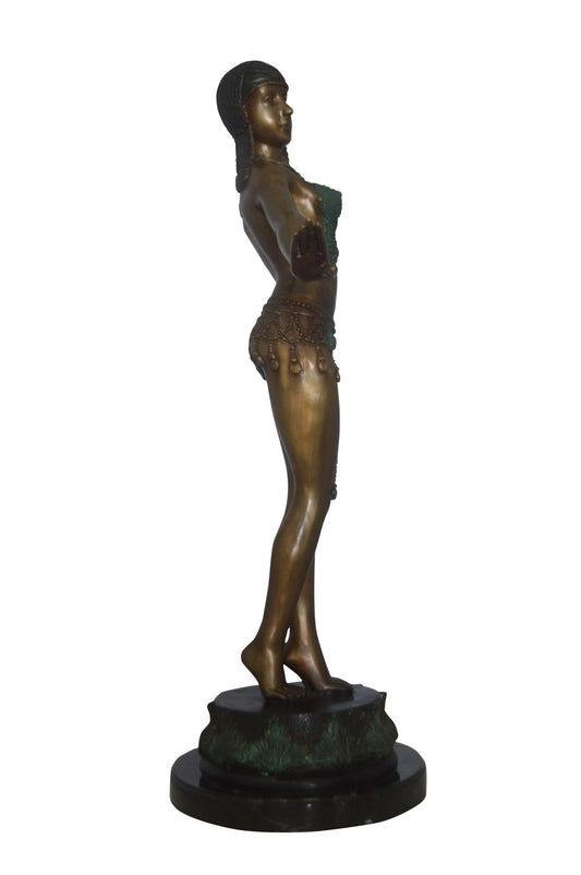 Belly Dancer Performing Bronze Statue - Size: 32"L x 8"W x 41"H.