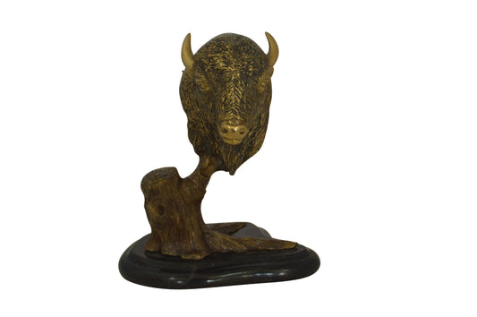 Bison Head Bronze Statue -  Size: 8"L x 5"W x 9"H.