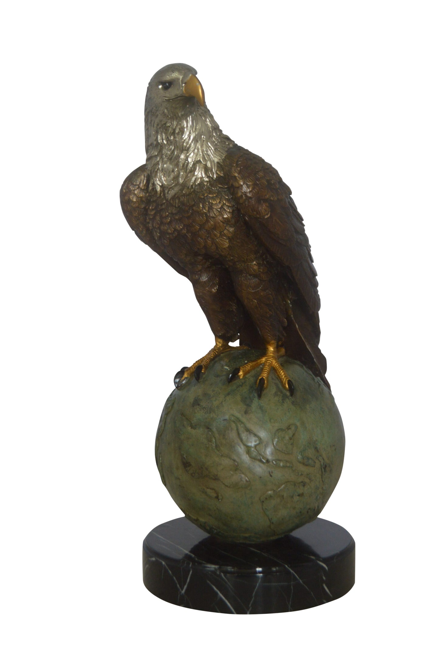 Bald Eagle Standing on a Globe Bronze Statue - Size: 17"L x 9"W x 23"H.