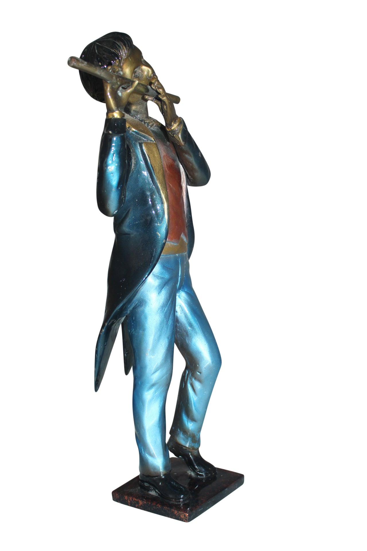Boy Playing the Flute Bronze Statue - Size: 5"L x 10"W x 19"H.