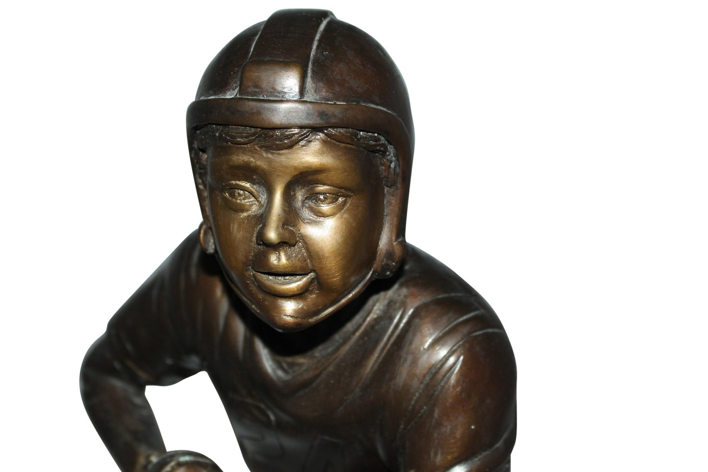Boy playing football Bronze Statue - Size: 10"L x 8"W x 20"H.