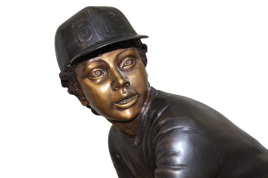 Boy plays baseball Bronze Statue - Size: 22"L x 12"W x 36"H.