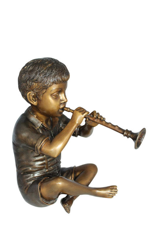 Boy with Flute fountain bronze statue - Size: 7"L x 11"W x 14"H.
