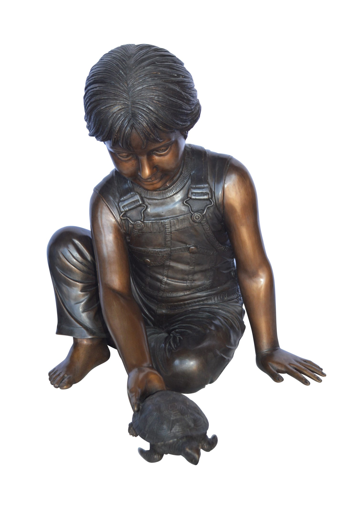 Boy Push Turtle Bronze Statue Fountain  -  Size: 18"L x 20"W x 19"H.