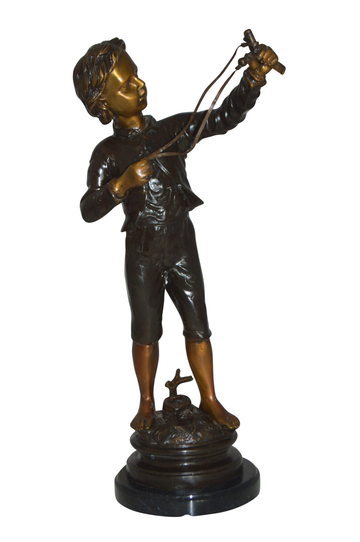 Boy with a Slingshot Bronze Statue -  Size: 12"L x 7"W x 21"H.