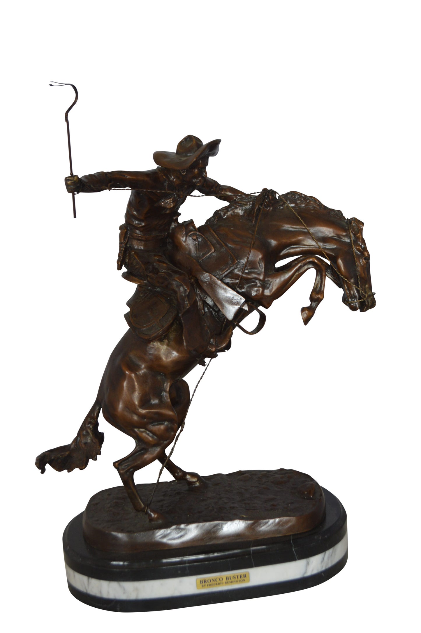 Bronco Buster by Remington Bronze Statue on a triple marble - 21"x 10"x 26"H.