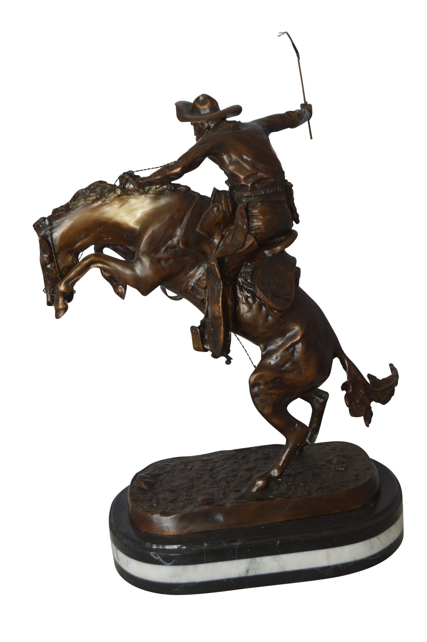 Bronco Buster by Remington Bronze Statue on a triple marble - 21"x 10"x 26"H.