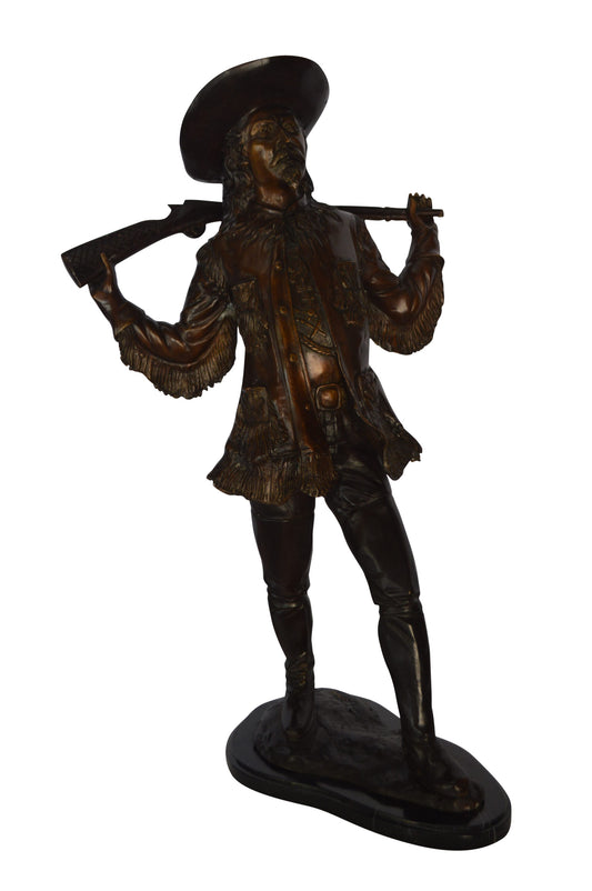 Buffalo Bill Bronze Statue mounted on Marble Base  -  Size: 19"L x 19"W x 33"H.