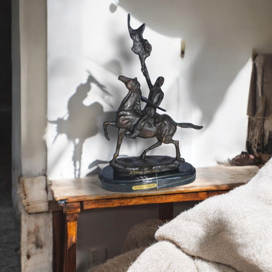 Buffalo Signal Bronze Statue by Remington 13H -  Size: 8"L x 3"W x 13"H.