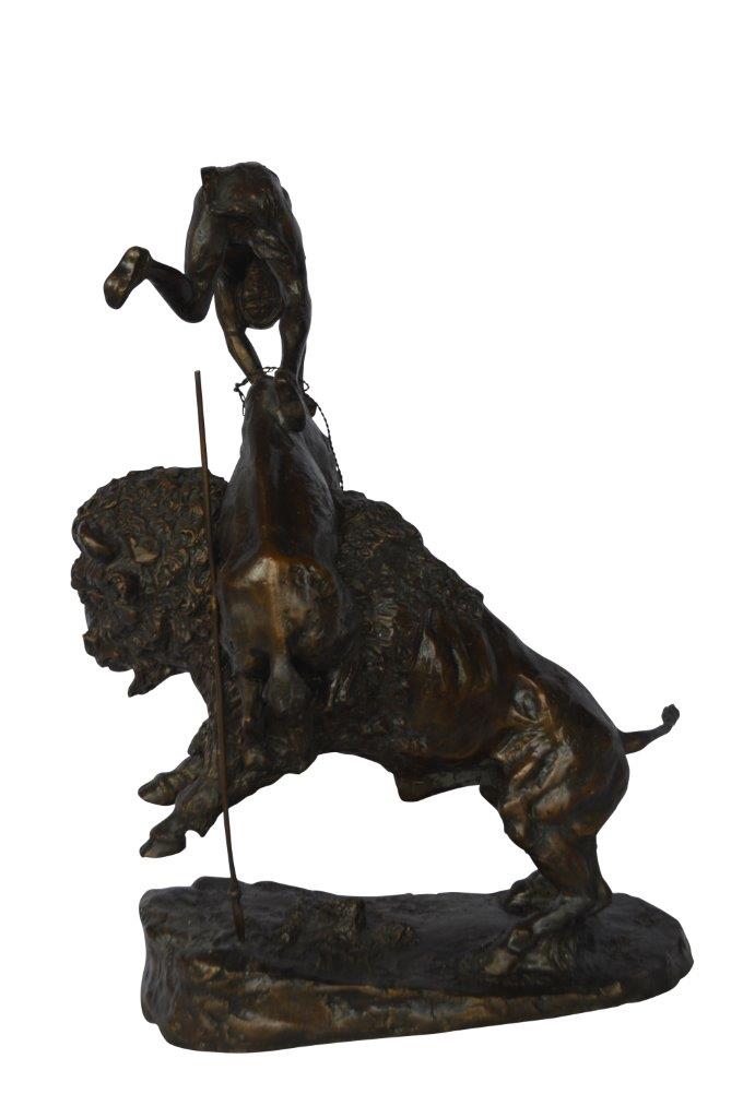 Nifao Bronze Finish Buffalo Horse Remington Inspired Sculpture - Western Decor Statue with Marble Base, Size: 21"L x 13"W x 29"H