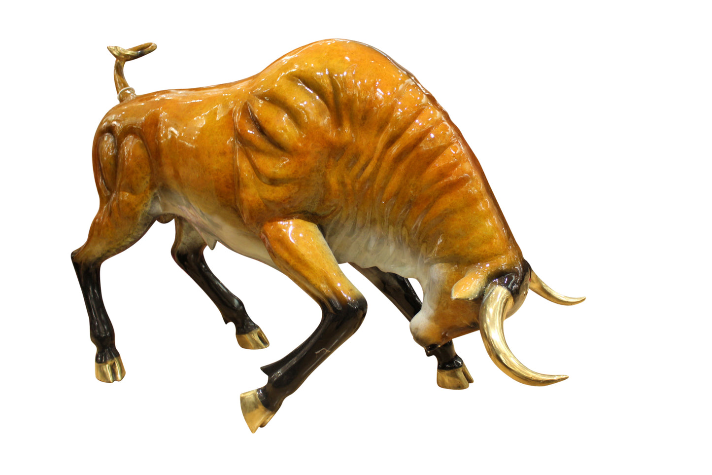 Bull Heads Down -Large Bronze Statue - Size: 48"L x 12"W x 30"H.