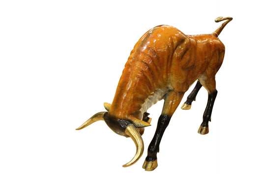 Bull Heads Down -Large Bronze Statue - Size: 48"L x 12"W x 30"H.