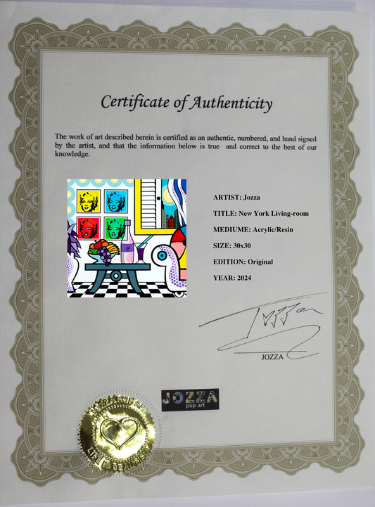 NY Livingroom, Acrylic Painting, Stretched Canvas, Wall Art by Jozza 30" x 30"