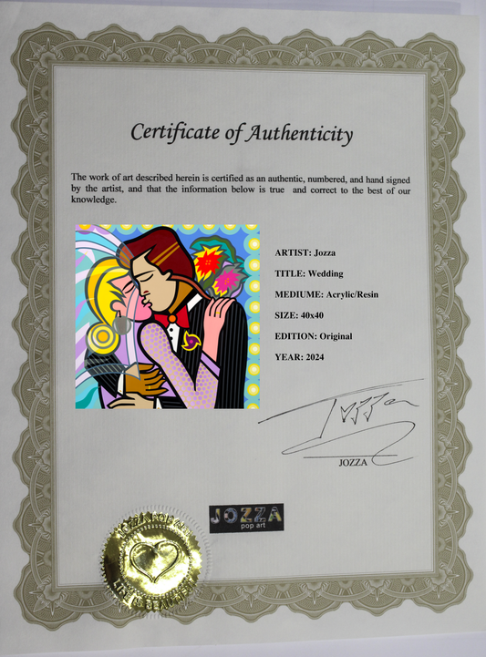 Wedding Kiss, Acrylic Painting, Stretched Canvas, Wall Art by Jozza 40" x 40"