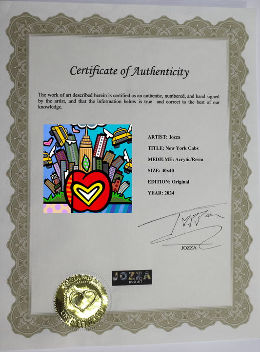 NY Cabs, Acrylic Painting, Stretched Canvas, Wall Art by Jozza 40" x 40" x 1"