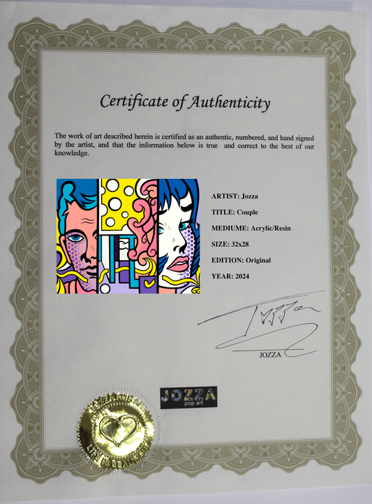 Couple, Acrylic Painting, Stretched Canvas, Wall Art by Jozza 32" x 28" x 1"