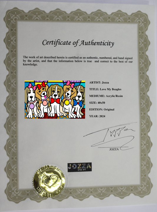 Love My Beagles, Acrylic Painting, Stretched Canvas, Art by Jozza 50" x 40"