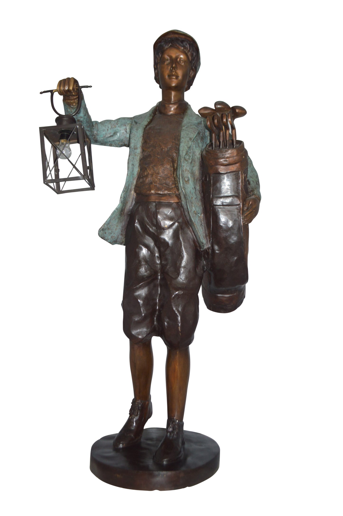 Caddy with light Bronze Statue - Size: 30"L x 36"W x 64"H.