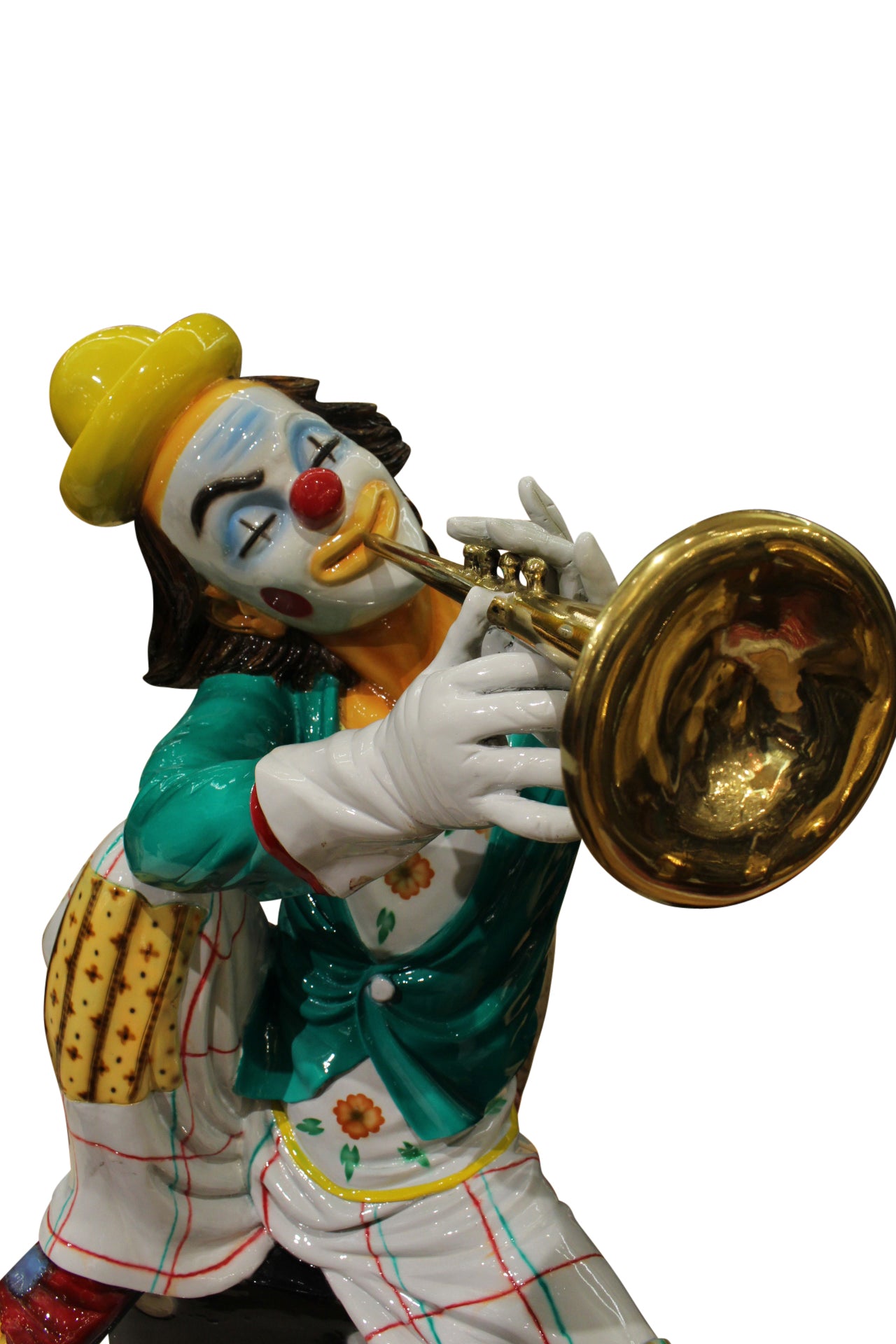 Colorful Clown Playing Instrument Bronze Statue - Size: 18"L x 13"W x 31"H.