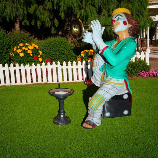 Colorful Clown Playing Instrument Bronze Statue -  Size: 18"L x 13"W x 31"H.