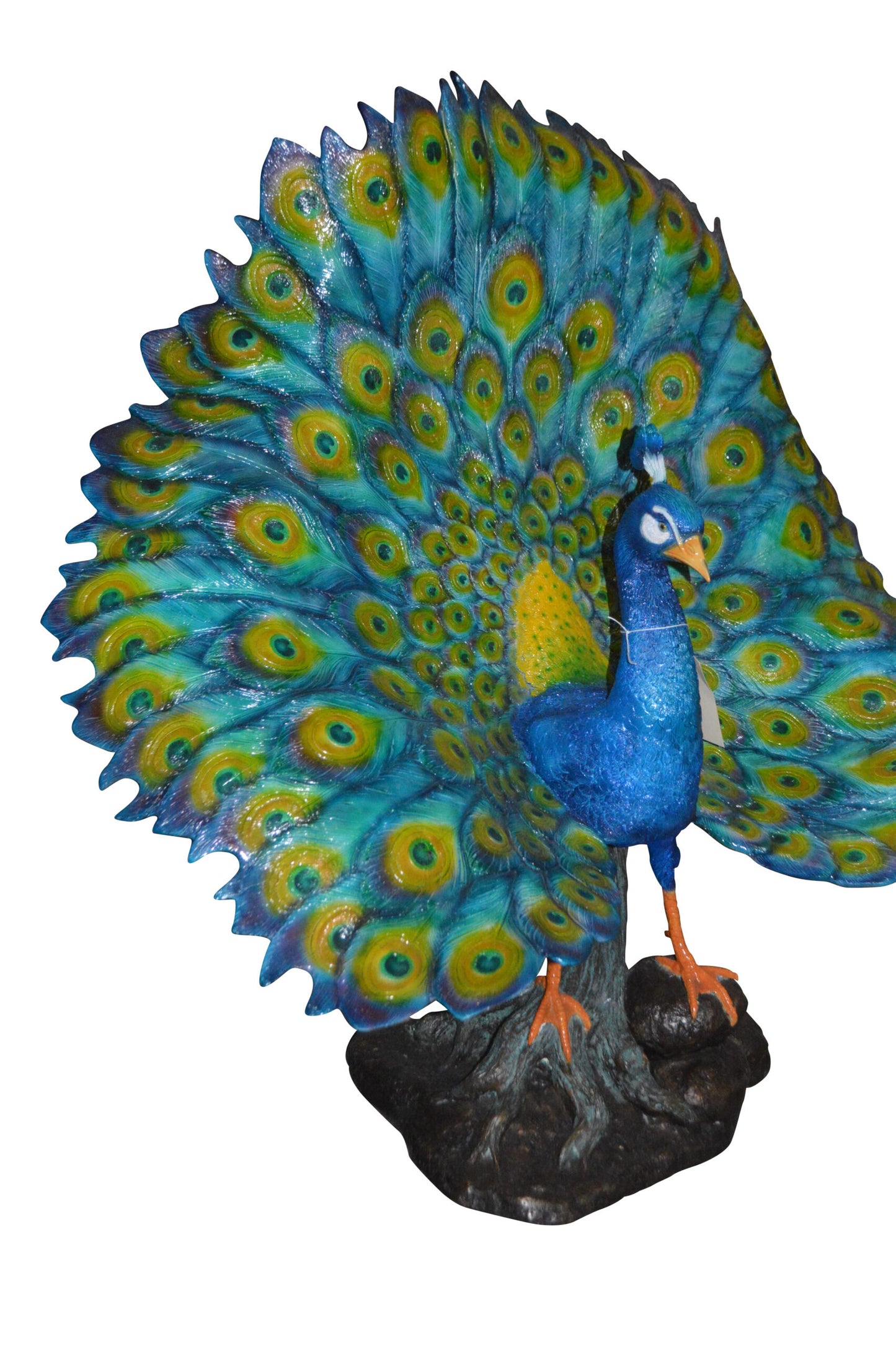Colorful Peacock Bronze Statue - Size: 24"L x 39"W x 35"H.