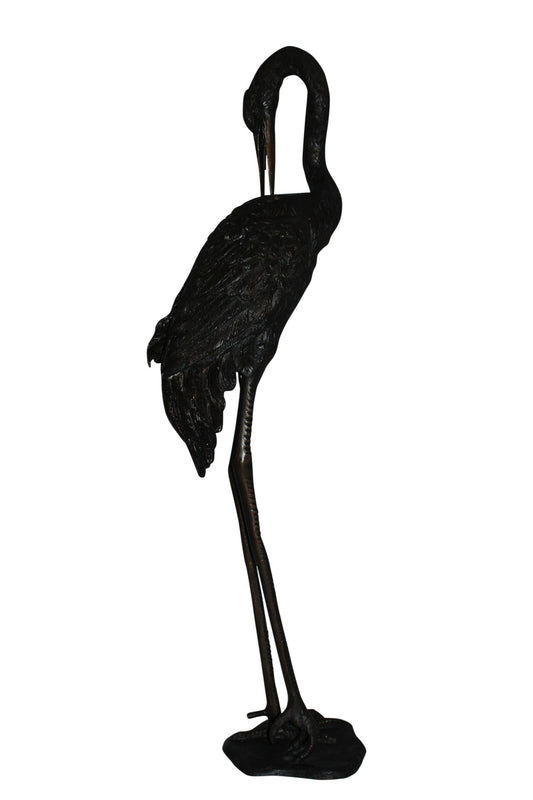 Crane head down fountain Bronze Statue -  Size: 10"L x 9"W x 44"H.