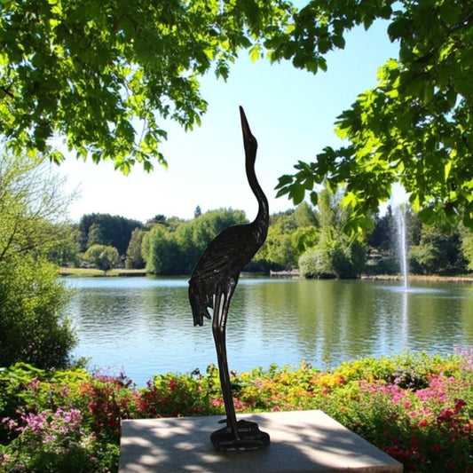 Crane head up fountain Bronze Statue - Size: 13"L x 9.5"W x 52"H.