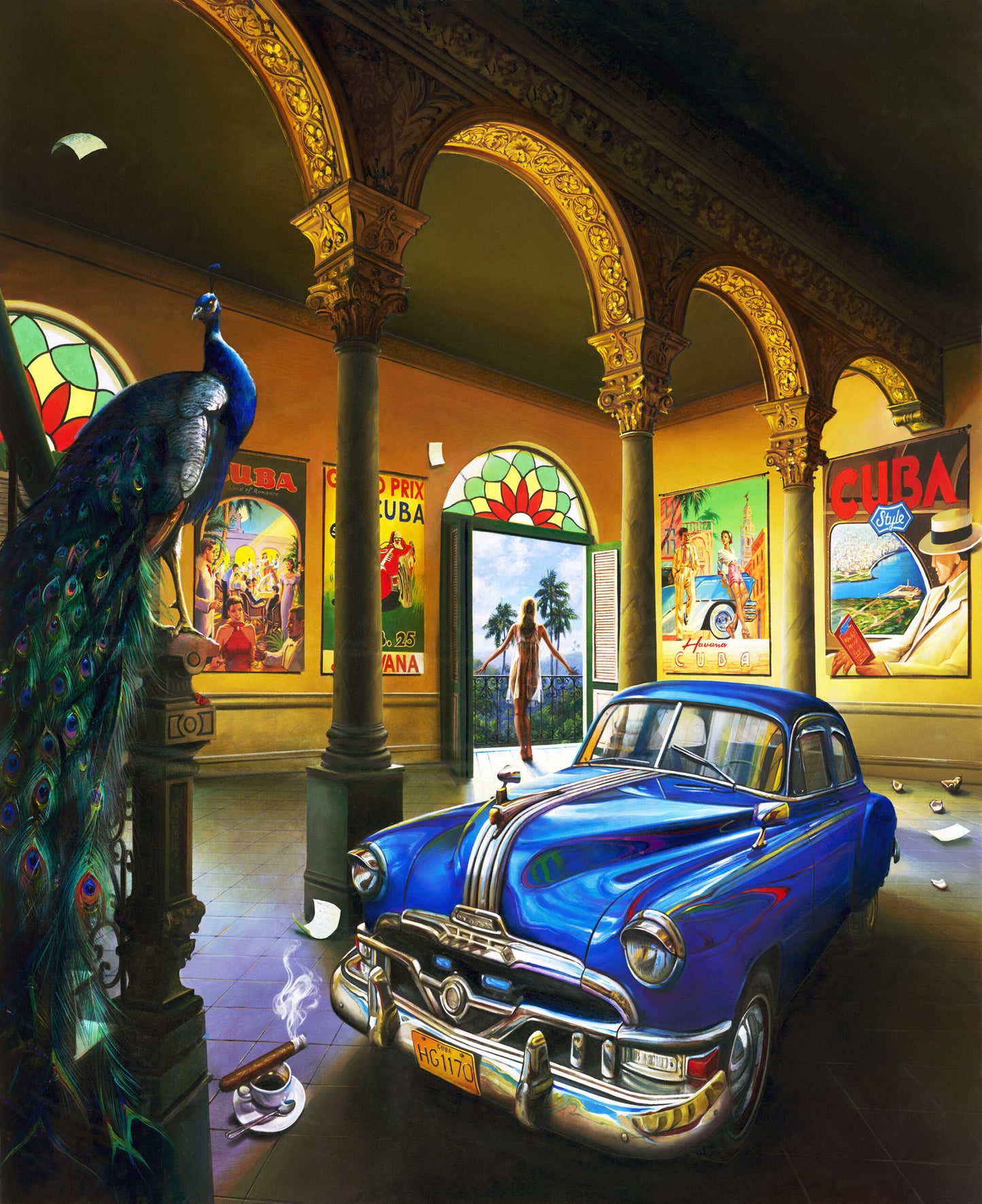 Orlando Quevedo Small Cuban Romance on Unstretched Canvas - Size: 20"L x 24"W