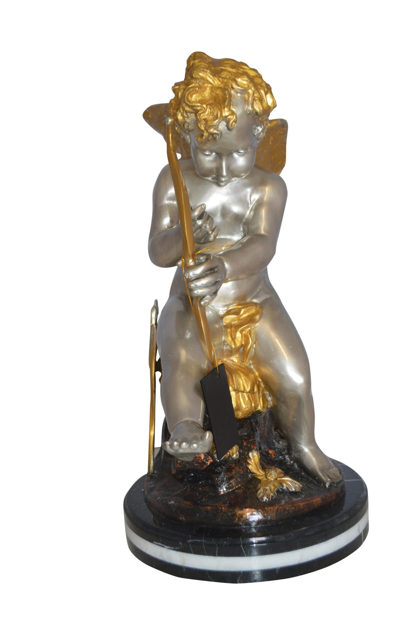 Cupid Boy On A Rock Bronze Statue - Size: 20"L x 15"W x 26"H.