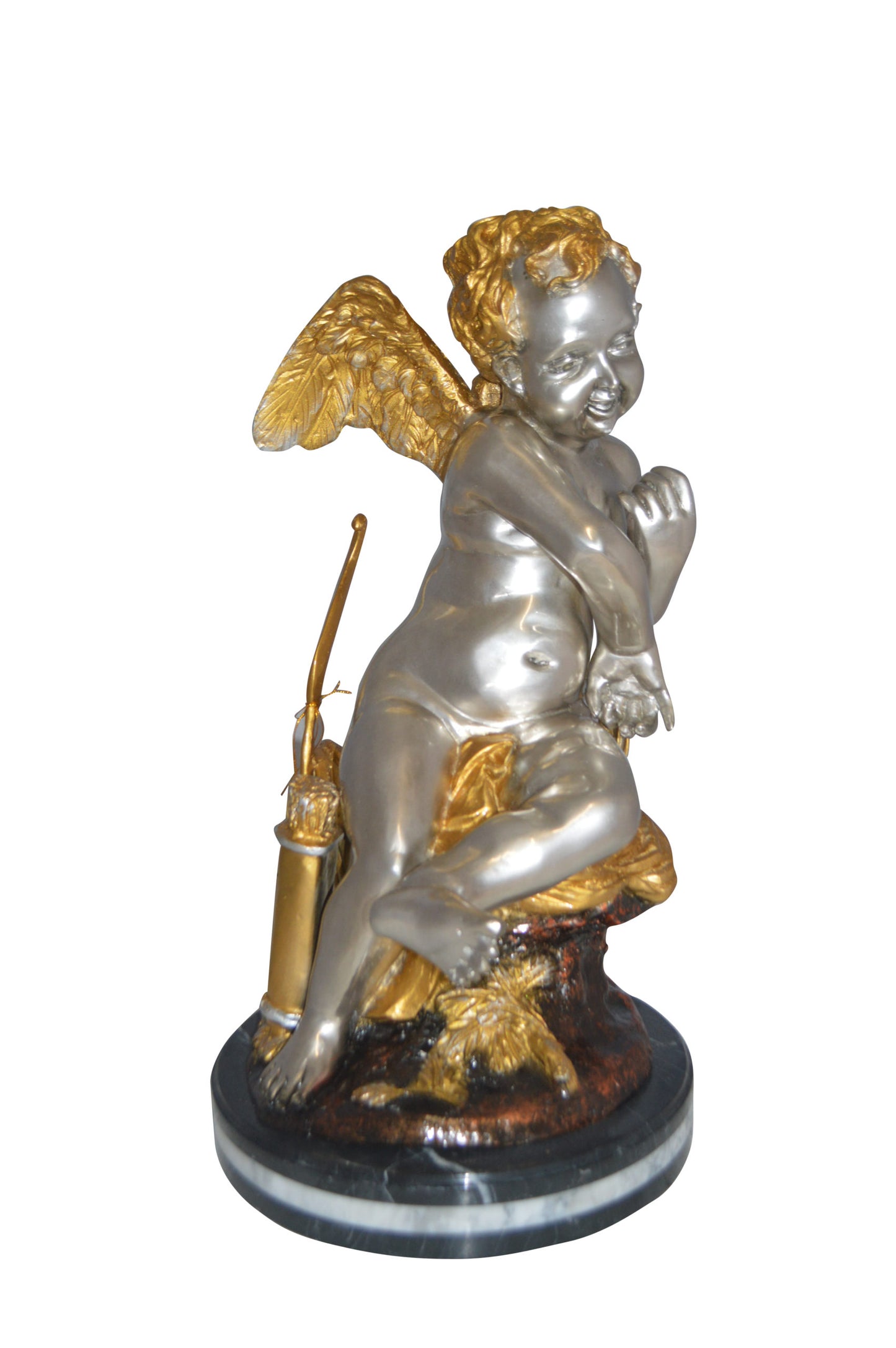 Cupid Girl On A Rock Bronze Statue - Size: 20"L x 15"W x 25"H.
