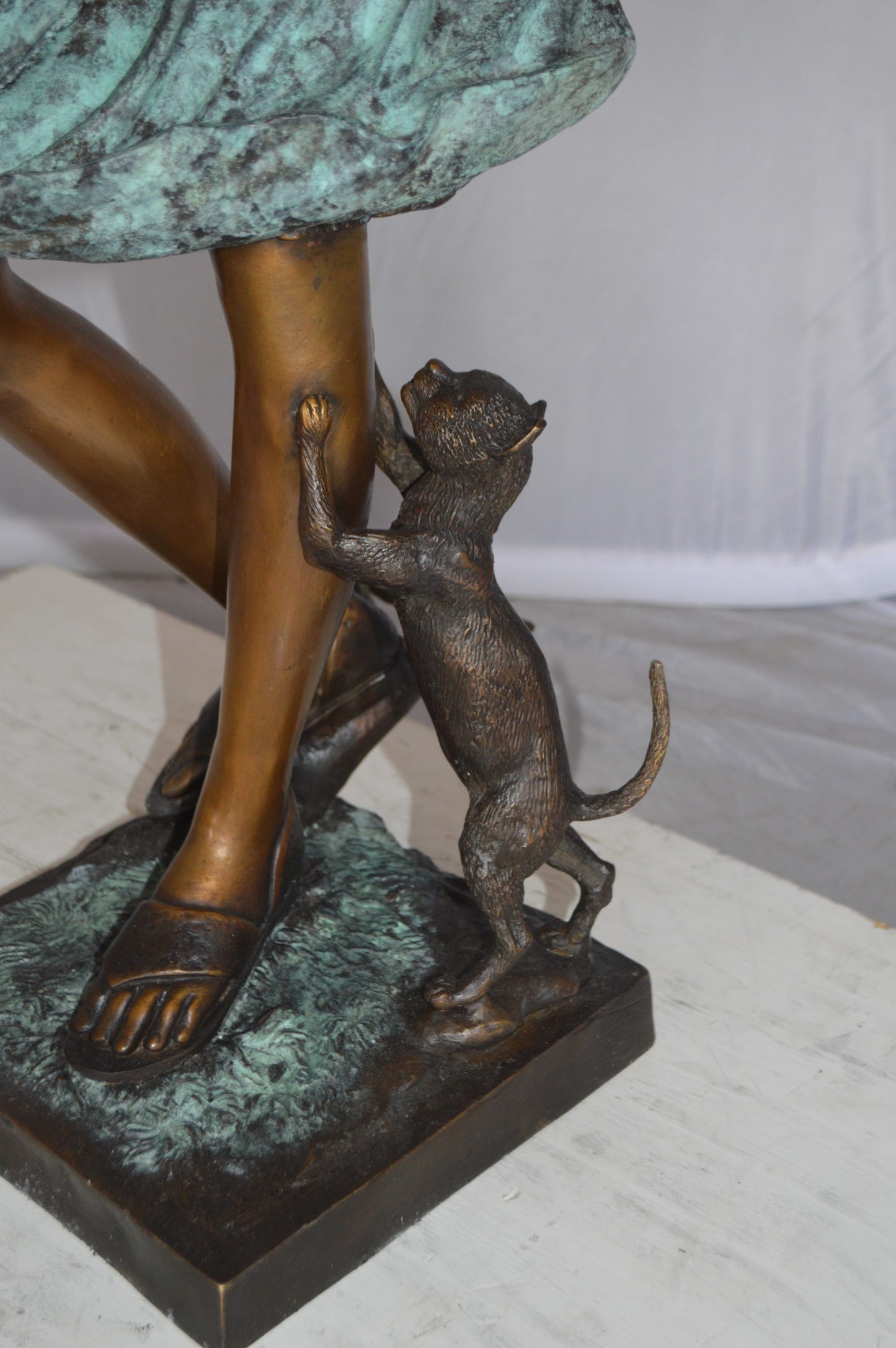 Standing girl with parrots Bronze Statue - Size: 15"L x 16"W x 41"H.
