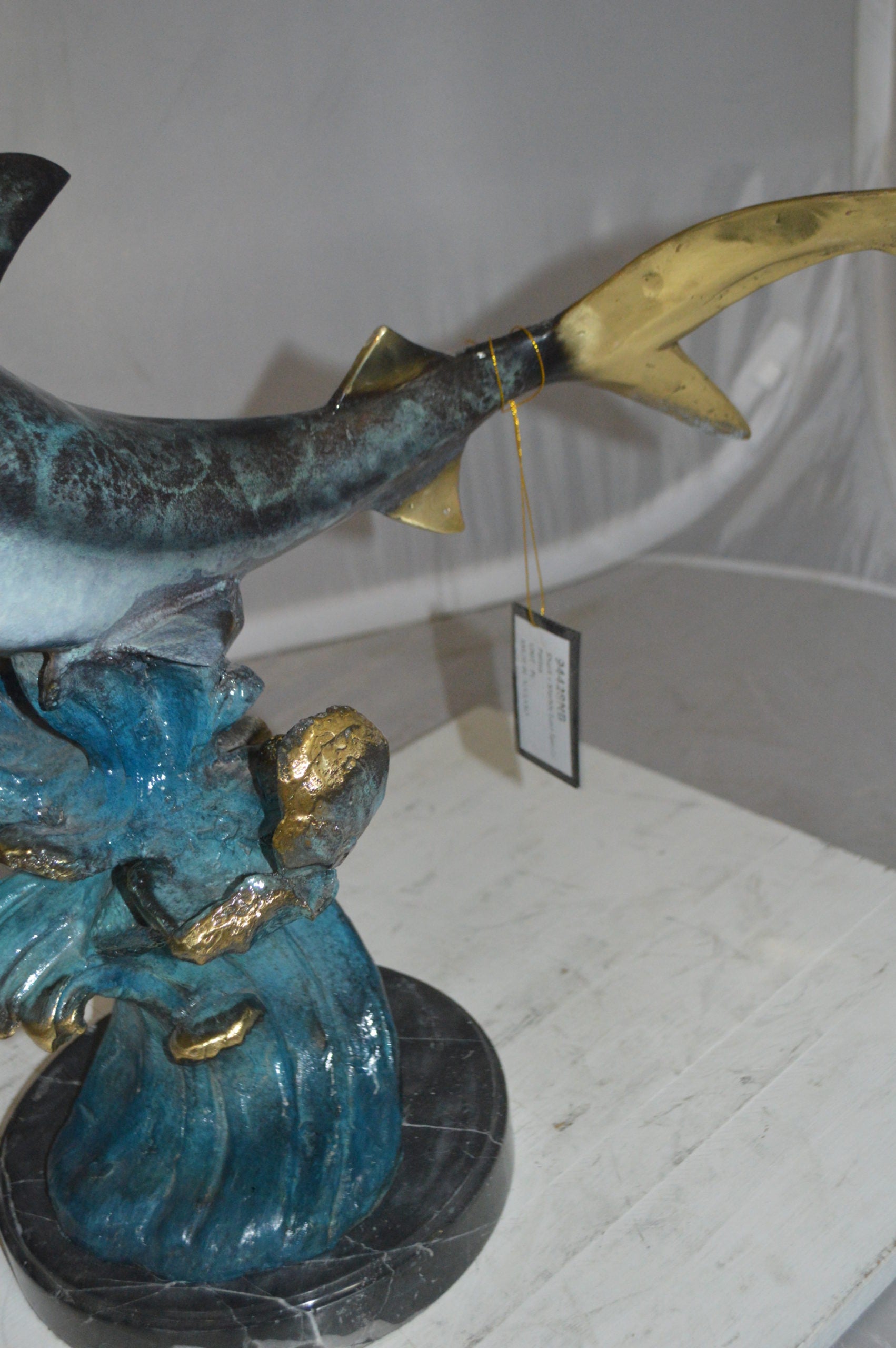 Shark Jumping off the water Bronze Statue -  Size: 14"L x 24"W x 28"H.
