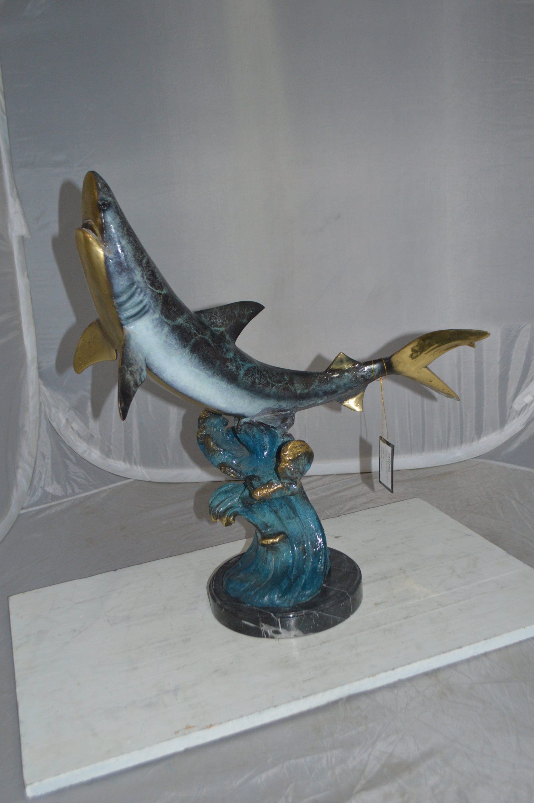 Shark Jumping off the water Bronze Statue -  Size: 14"L x 24"W x 28"H.
