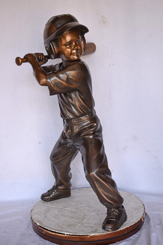 Girl batting a Baseball in Action Bronze Statue - Size: 20"L x 21"W x 40"H.