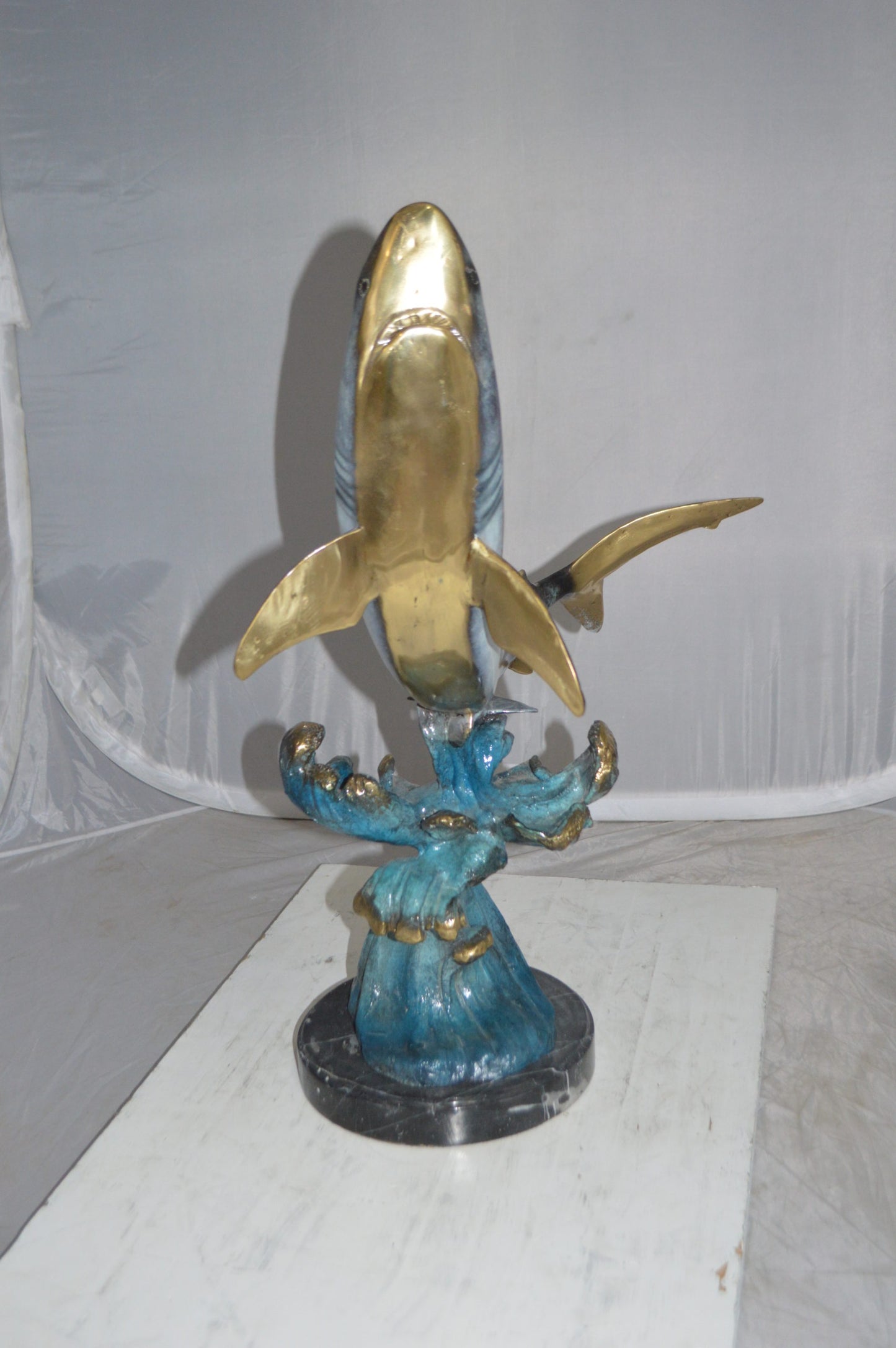 Shark Jumping off the water Bronze Statue - Size: 14"L x 24"W x 28"H.