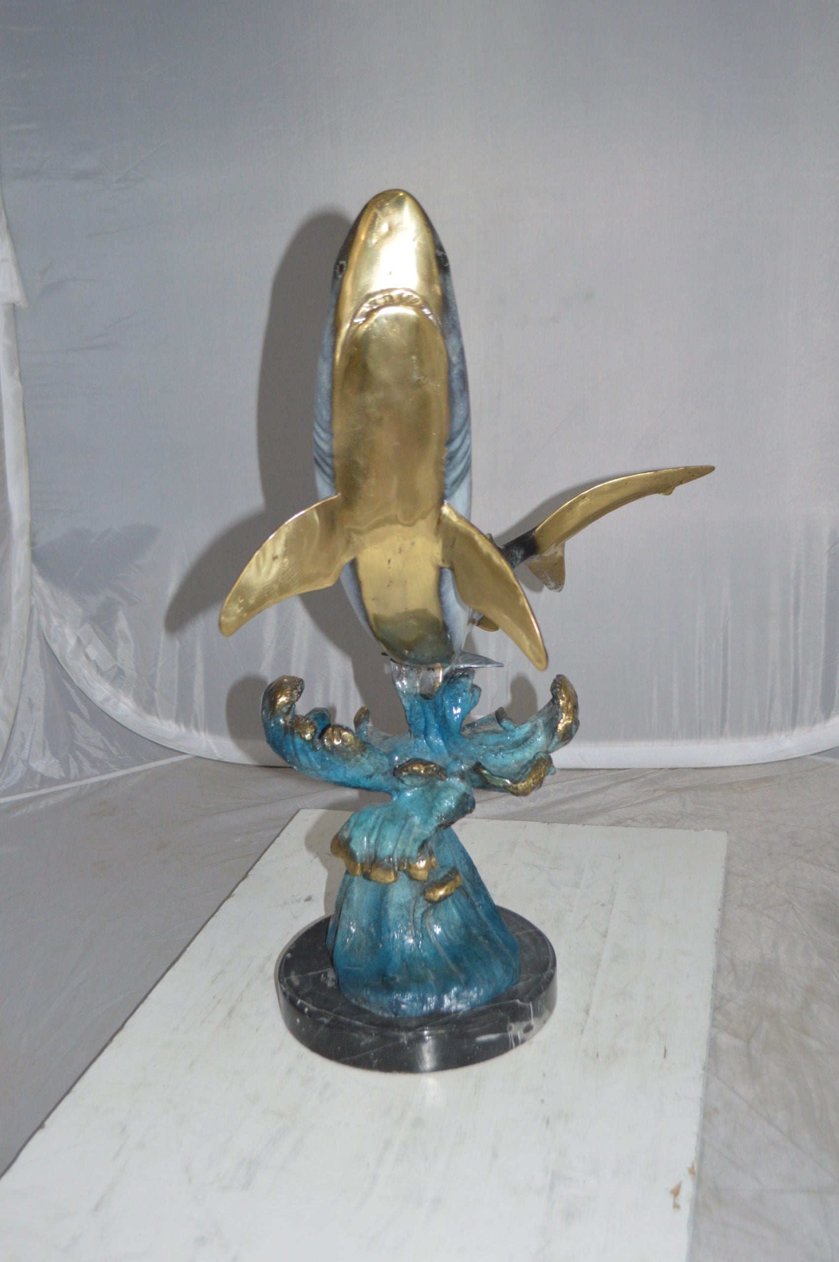 Shark Jumping off the water Bronze Statue -  Size: 14"L x 24"W x 28"H.