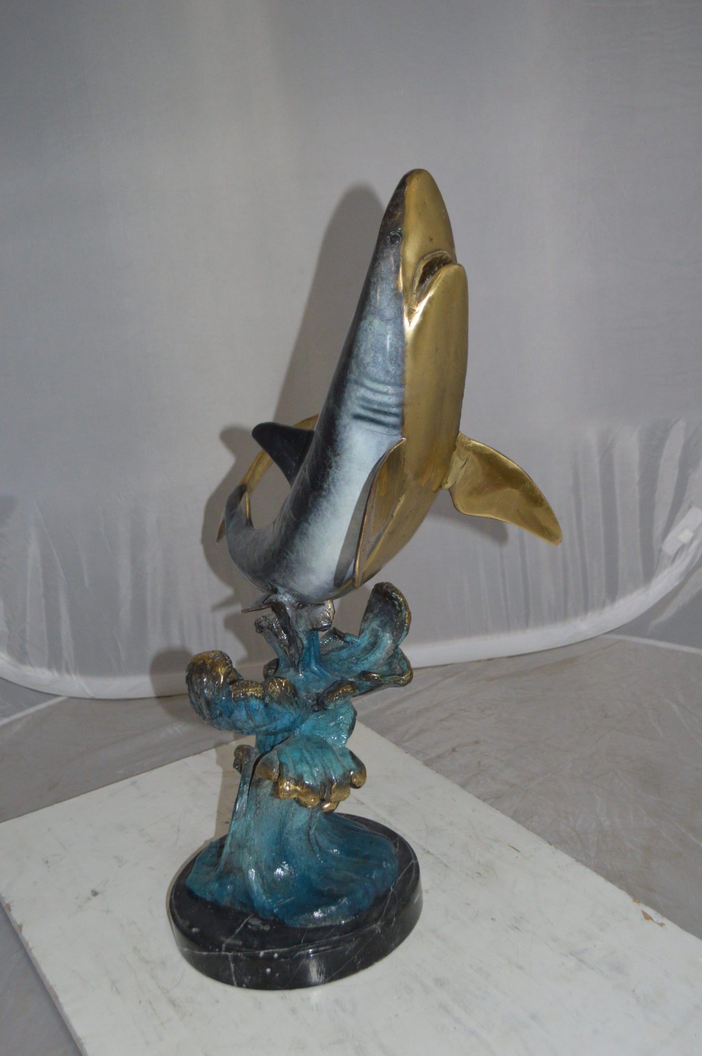 Shark Jumping off the water Bronze Statue -  Size: 14"L x 24"W x 28"H.