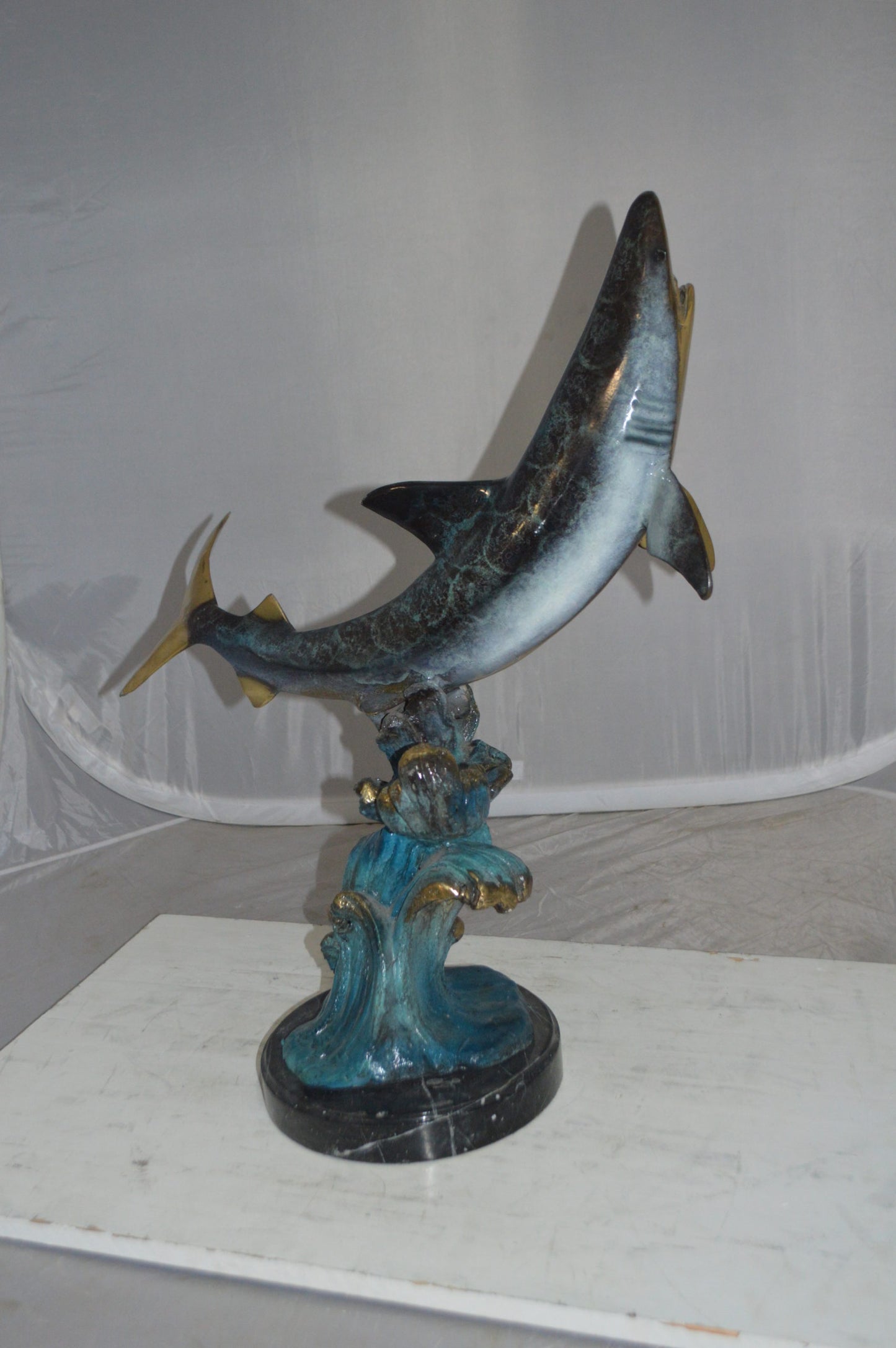 Shark Jumping off the water Bronze Statue -  Size: 14"L x 24"W x 28"H.