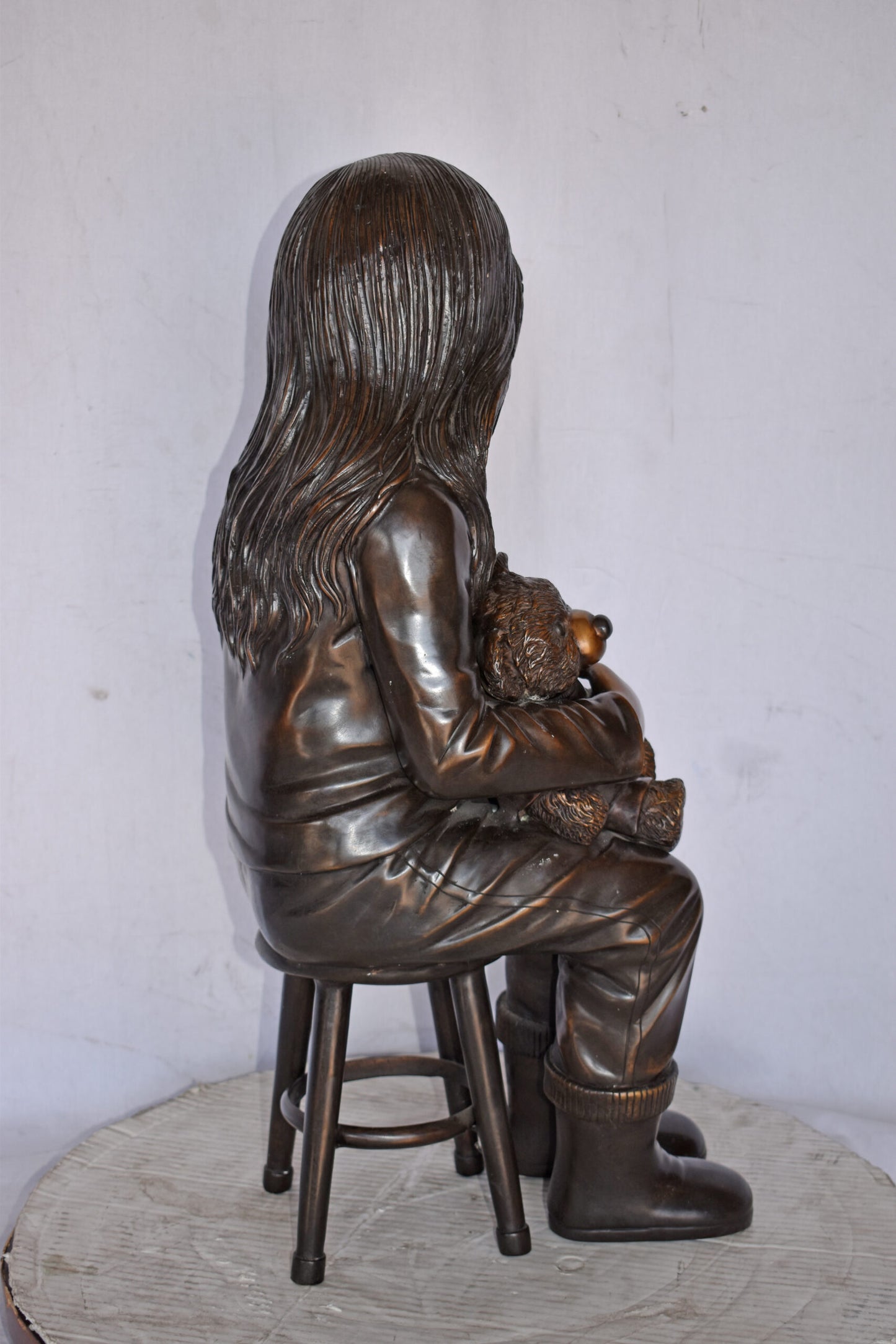 Girl Sitting with her Teddy bear Bronze Statue - Size: 12" x 15" x 27"H.