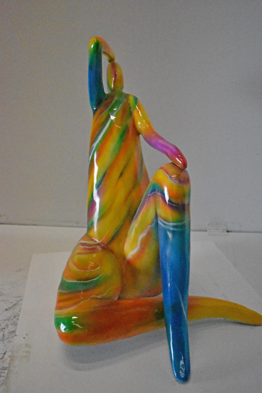 Modern Lady Touching her Head Bronze Statue - Size: 28"L x 23"W x 29"H.