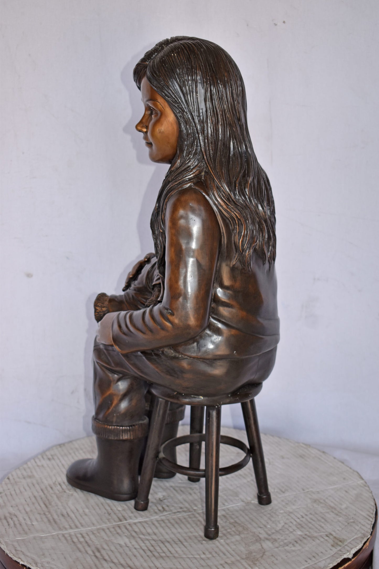 Girl Sitting with her Teddy bear Bronze Statue - Size: 12" x 15" x 27"H.