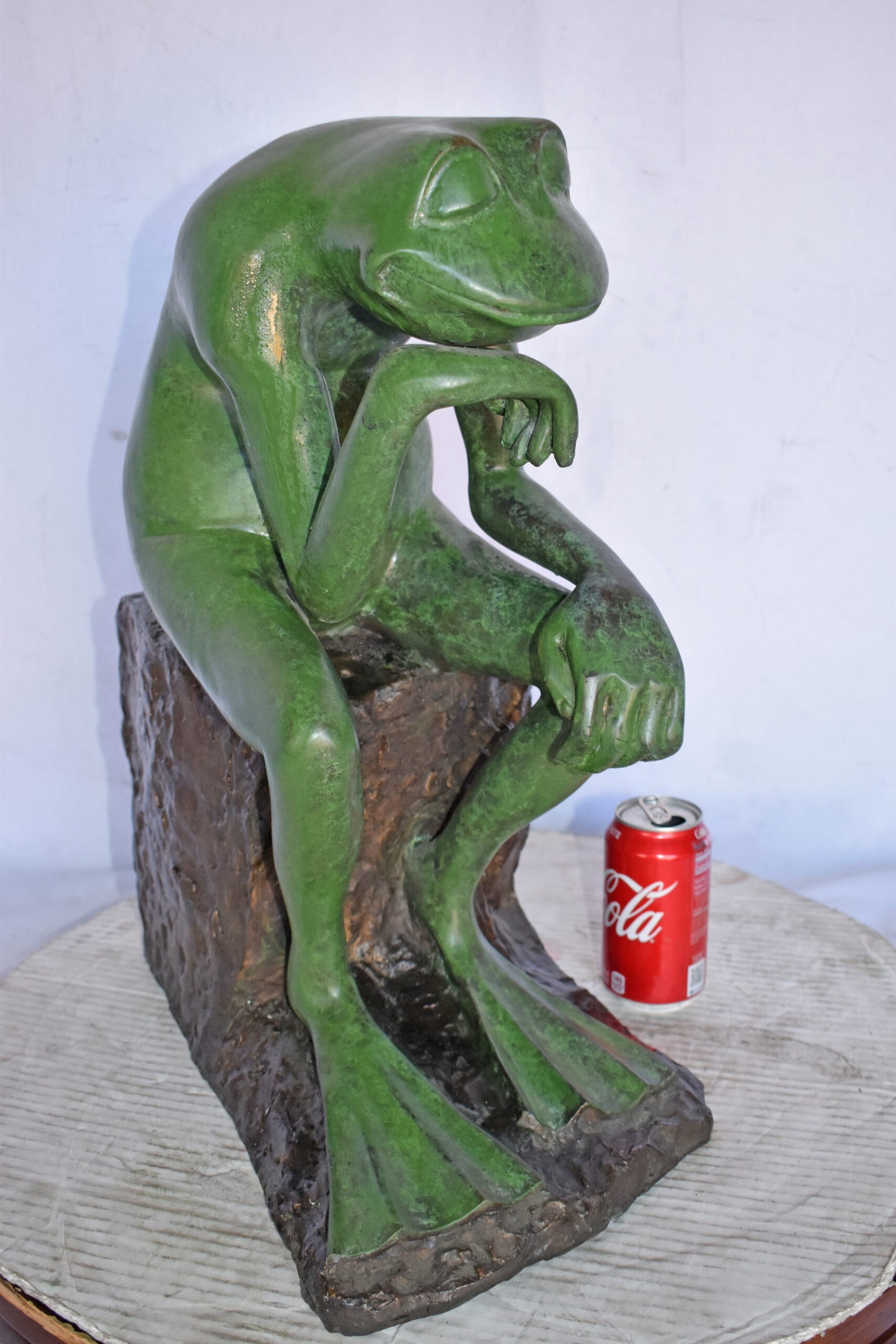 Green Frog Thinking Bronze Statue - Size: 10"L x 16"W x 20"H.